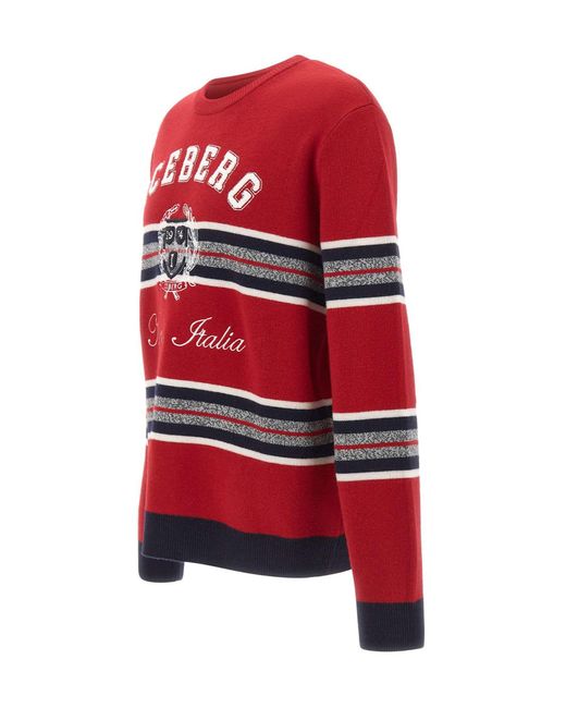 Iceberg Red Logo Striped Knitted Sweater for men