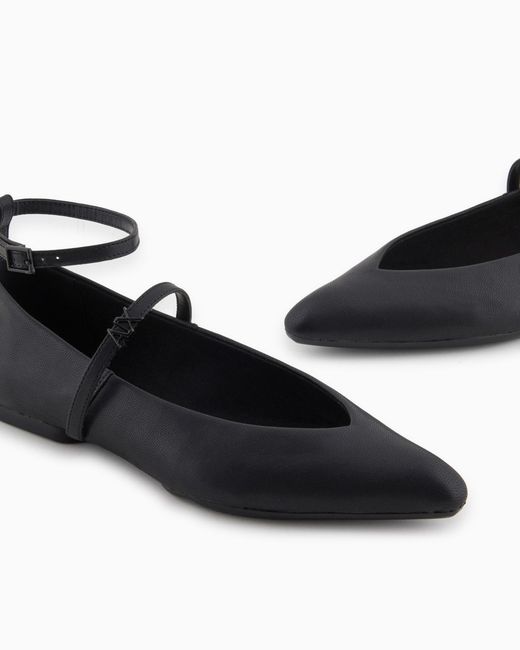 ARMANI EXCHANGE Black Pointed-Toe Ballerina Shoes