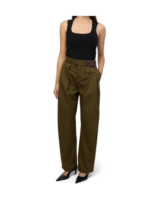 Loewe Green Cotton And Silk Straight-Leg Trousers