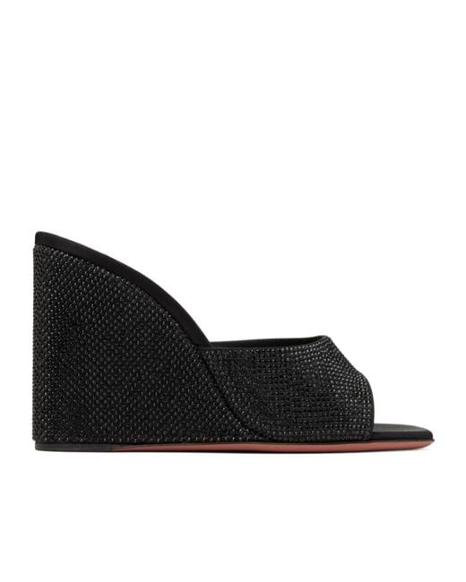 AMINA MUADDI Black Lupita Crystal Open-Toe Wedges