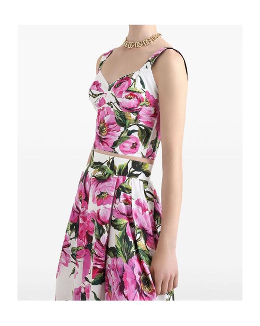 Dolce & Gabbana Pink Peony-Print Bustier Top