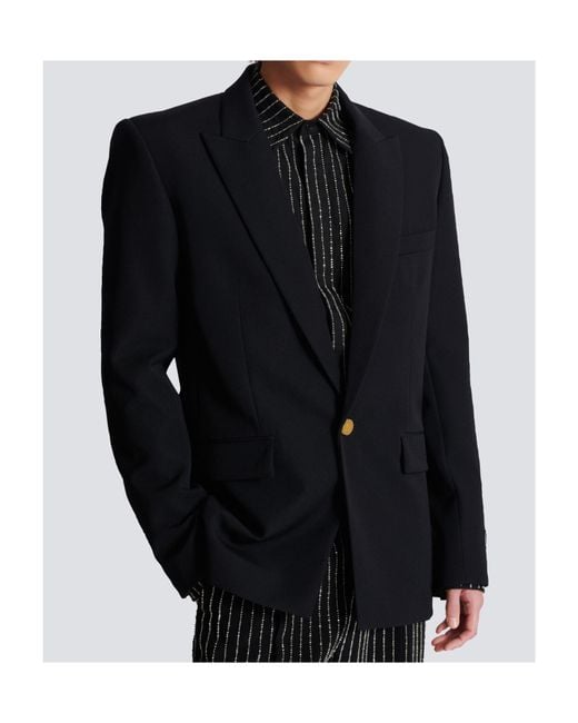 Balmain Black Grain De Poudre Wool 1-Button Jacket for men
