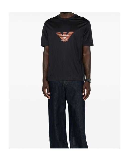 Emporio Armani Black Logo-Print Crew-Neck T-Shirt for men