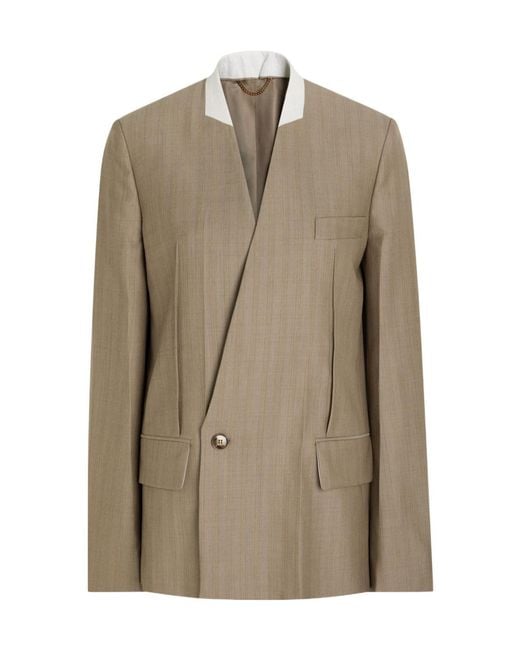Victoria Beckham Brown Folded-Collar Double-Breasted Wool Jacket