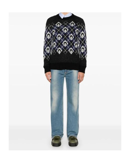 MARINE SERRE Black Moon Argyle Knit Sweater for men