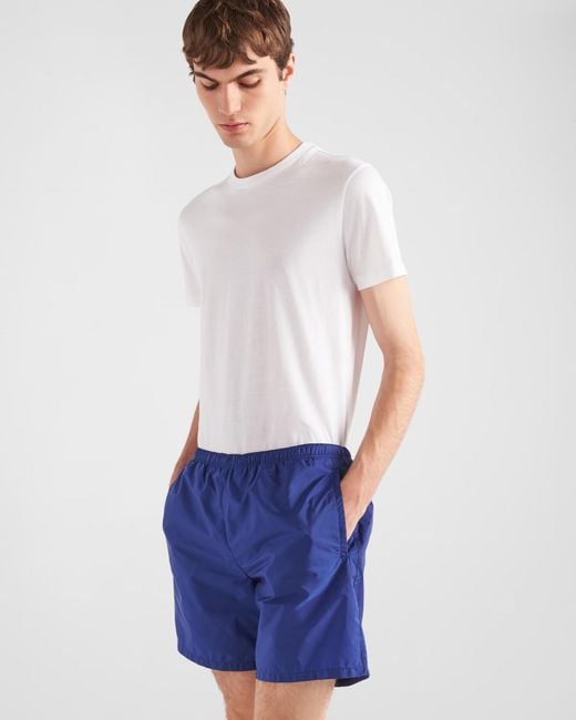 Prada Blue Logo Printed Swim Shorts for men