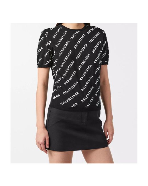 Balenciaga Black Crew Neck Printed Short-Sleeved T-Shirt