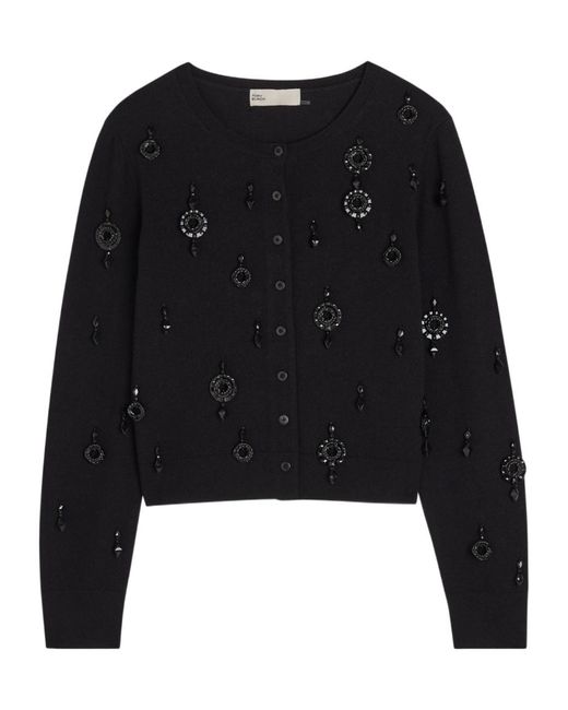 Tory Burch Black Embellished Wool And Cashmere-Blend Cardigan