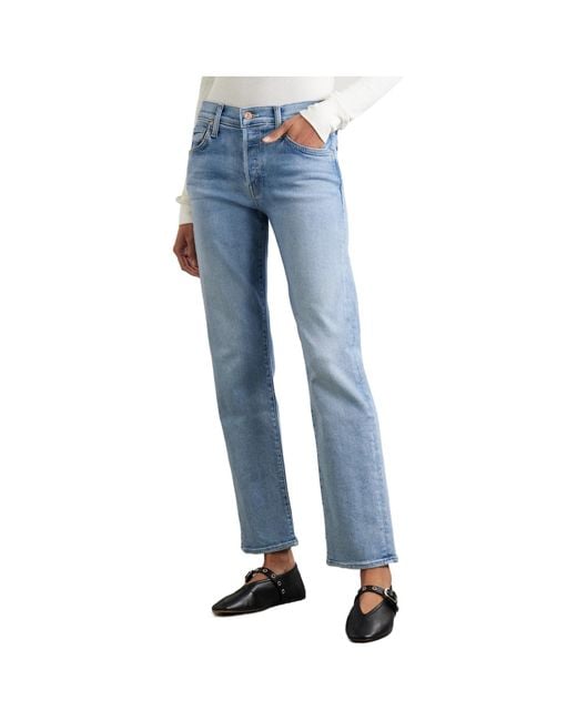 Mother Blue Mid-Waisted Straight-Leg Jeans