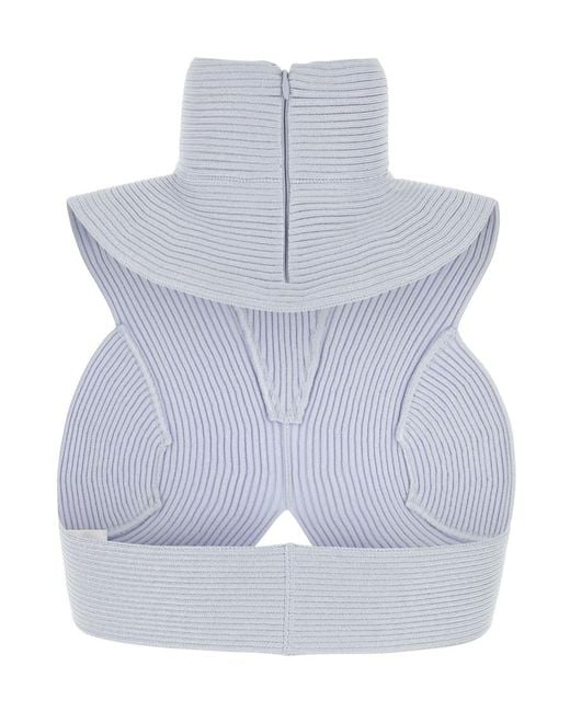 Alaïa Blue Alaïa Maglia Open Back Cropped Knitted Top