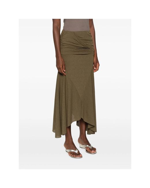 Ganni Green Ruched Asymmetric-Hem Asymmetric Skirt