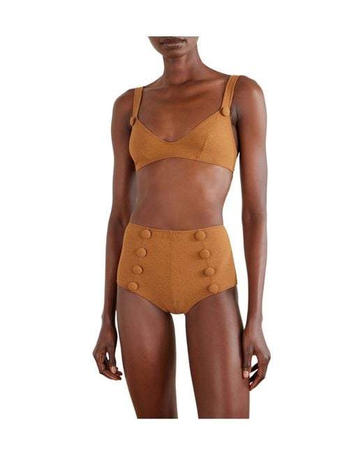 Lisa Marie Fernandez Brown Magdalena Button-Embellished Bikini