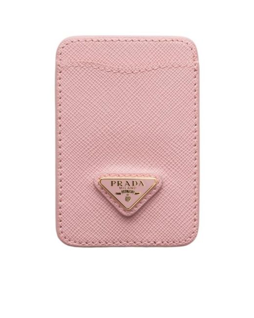 Prada Pink Saffiano-Leather Card Holder