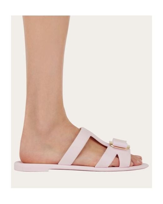 Ferragamo Pink New Vara Plate Slides