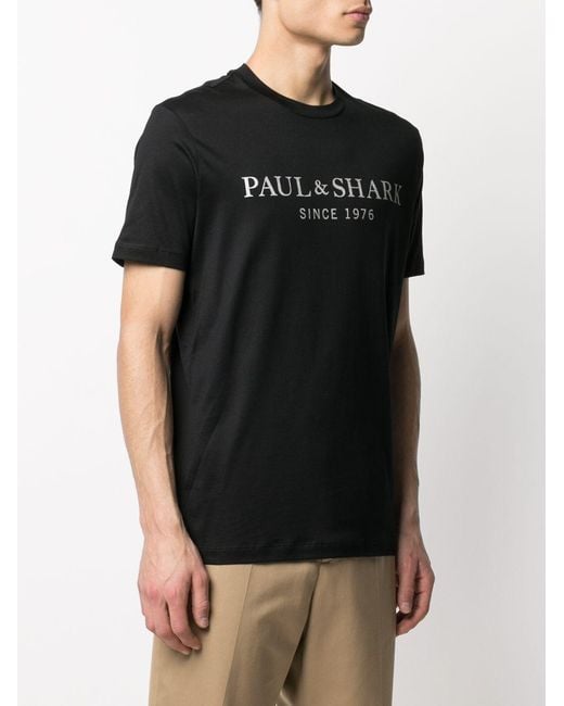 Paul & Shark Black Logo-Print Crew-Neck T-Shirt for men