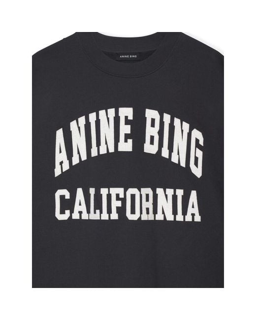 Anine Bing Black Miles Logo-Printed Crewneck Sweatshirt