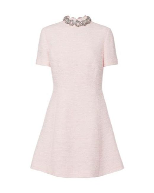 Valentino Pink Embellished Tweed Minidress