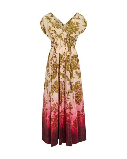 LaDoubleJ White Printed Smocked Silk Midi Dress