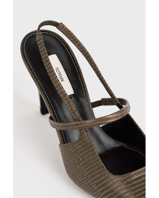 Totême  Brown Totême Embossed Pointed Toe Slingbacks
