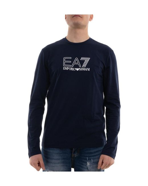 EA7 Blue Long-Sleeved T-Shirt for men