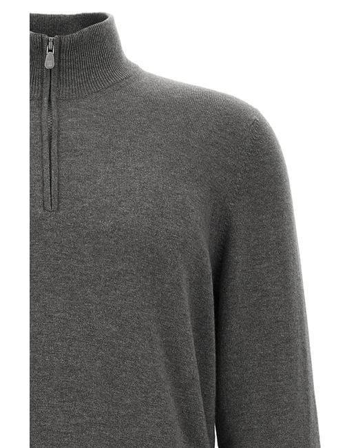 Brunello Cucinelli Gray Half-Zip Sweater for men