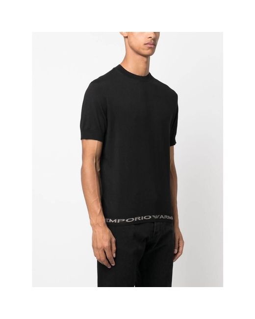 Emporio Armani Black Logo-Trim Crewneck T-Shirt for men