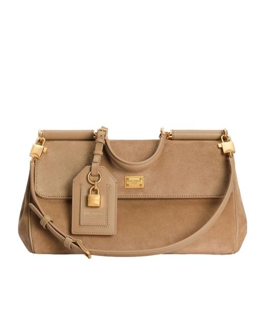 Dolce & Gabbana Natural Medium Sicily Foldover Top Tote Bag