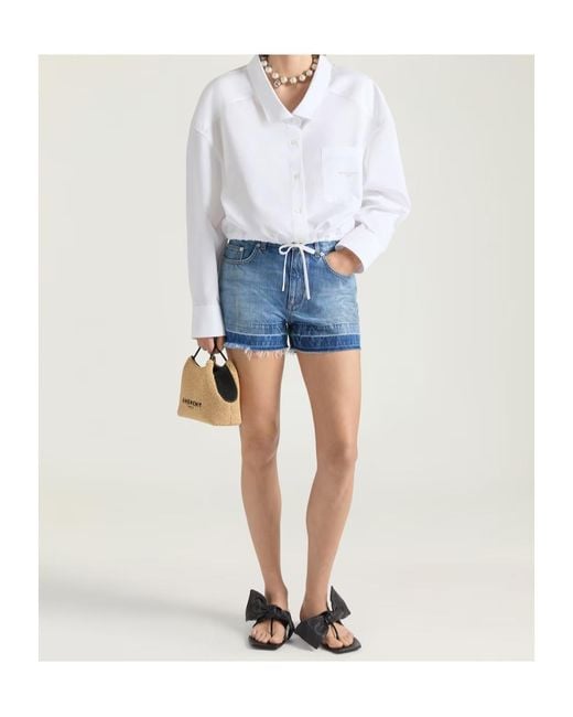 Givenchy Blue Frayed-Hem Denim Shorts