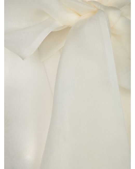 P.A.R.O.S.H. White Bow-Tie Long-Sleeve Blouse