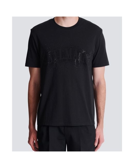 Balmain Black Cotton Crystal Logo T-Shirt for men