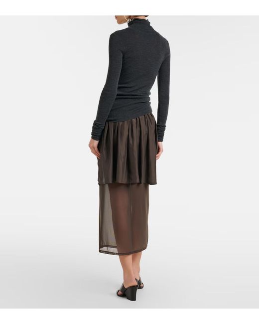 Lemaire Black Draped Semi-Sheer Silk Midi Skirt
