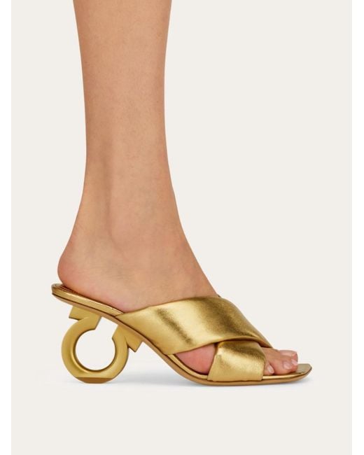 Ferragamo Metallic Padded Sandal With Gancini Heel