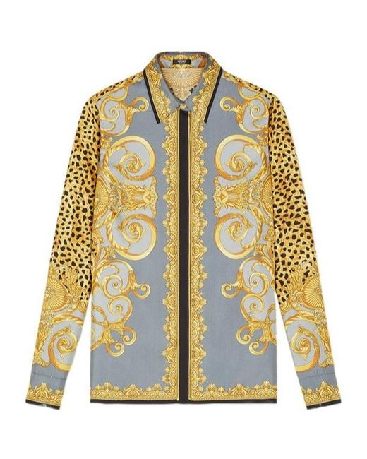 Versace Yellow Silk Cheetah Foulard Shirt
