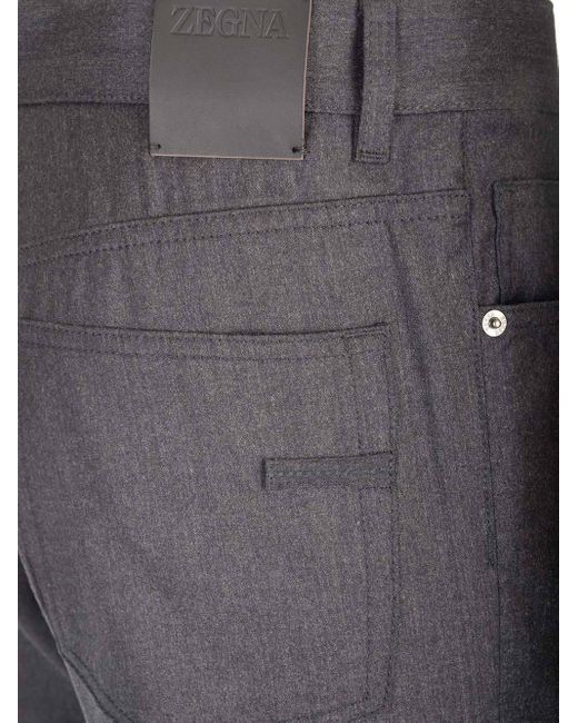 Zegna Gray Logo Patch Slim Cut Trousers for men