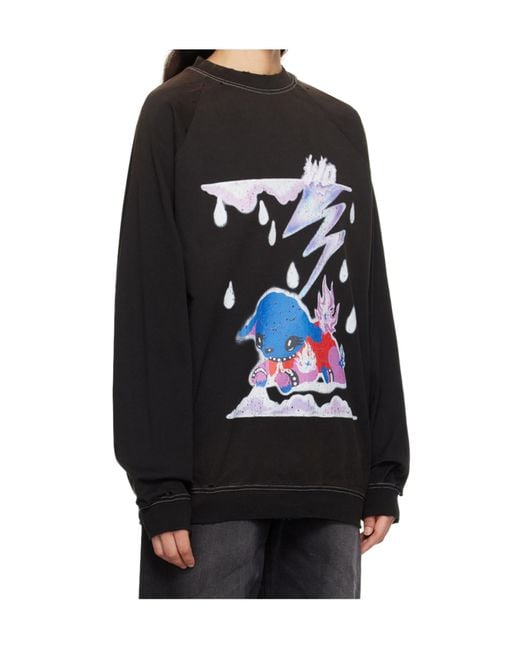 we11done Black Graphic-Print Cotton Hoodie