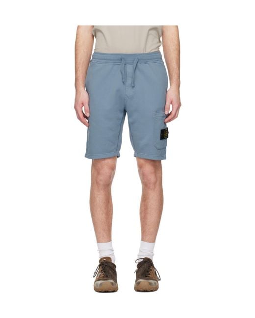Stone Island Blue Drawstring Fleece Shorts for men