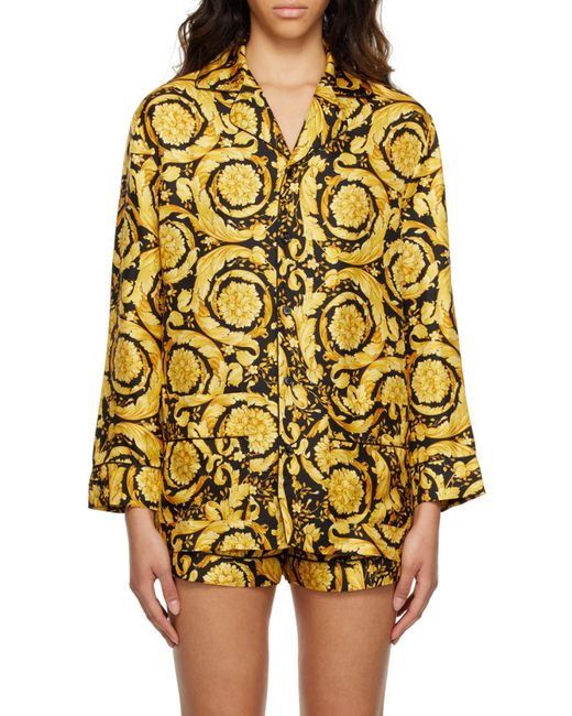 Versace Yellow Baroque Pattern Long Sleeved Pajama Top
