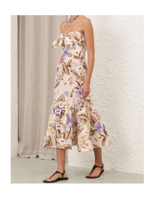 Zimmermann Natural Coco Tie Front Midi Dress