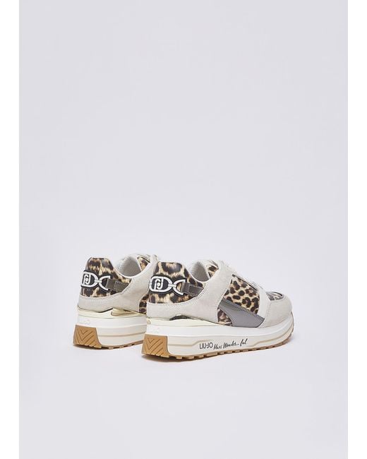 Liu Jo Gray Leopard Printed Lace-Up Sneakers