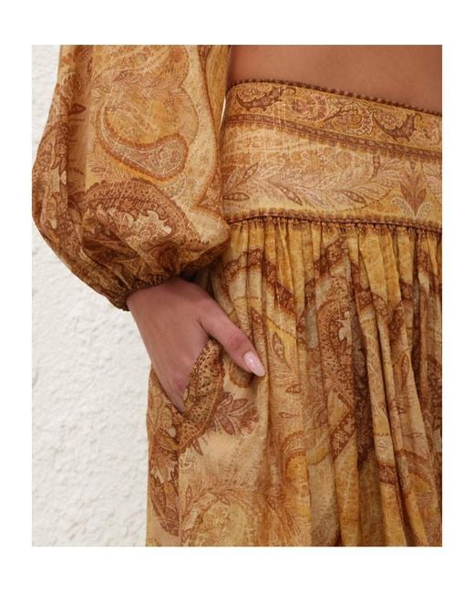 Zimmermann Natural Wanderlust Gathered Printed Cotton-Blend Maxi Skirt