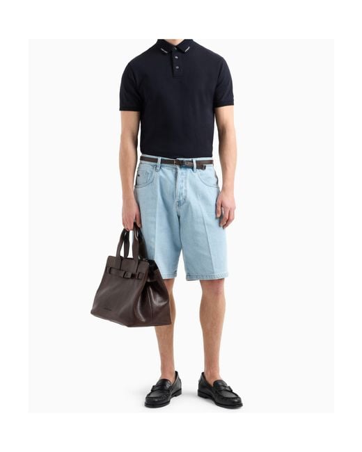 Emporio Armani Blue Polo Shirt With Logo Collar for men