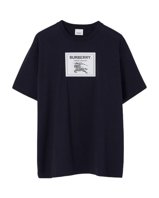 Burberry Blue Logo Detailed Crewneck T-Shirt for men