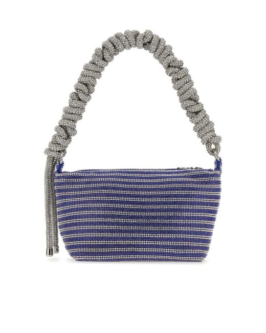 Kara Blue Embellished Mesh Phone Cord Zipped Shoulder Bag