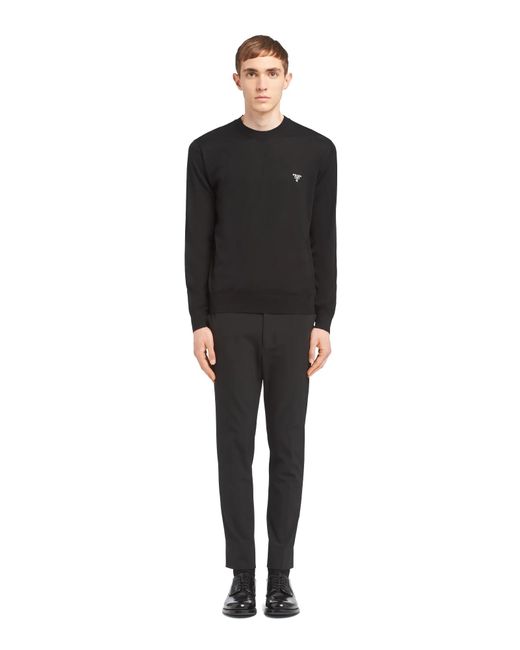 Prada Blue Long-Sleeved Crewneck Knitted Jumper for men