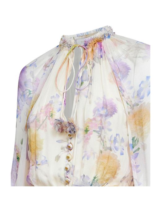 Zimmermann White Luna Ruffled Floral Printed Jumpsuit
