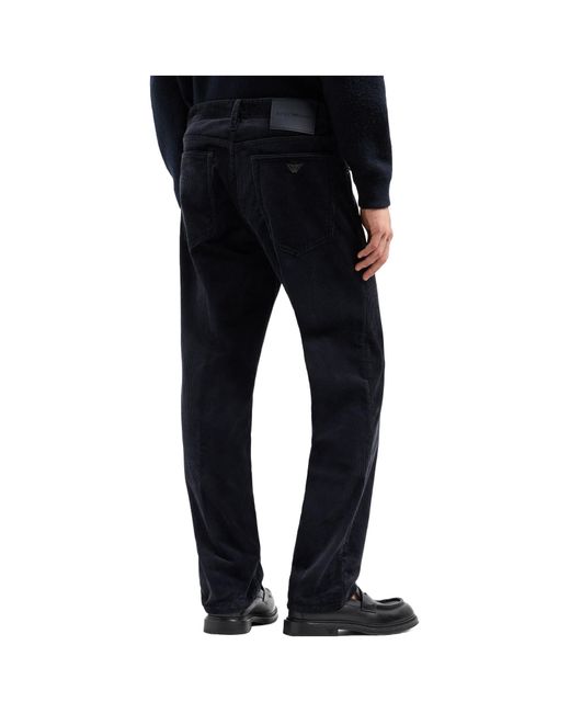 Emporio Armani Blue Corduroy Straight Leg Jeans for men