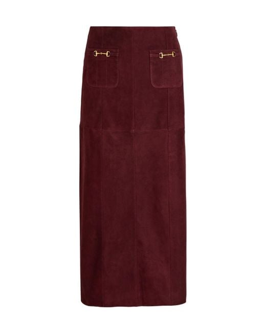 Rixo Purple Edwina Horsebit-Embellished Suede Midi Skirt