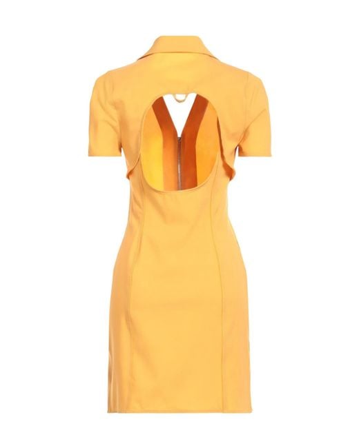 Jacquemus Yellow Solid-Color Wool Short-Sleeve Dress