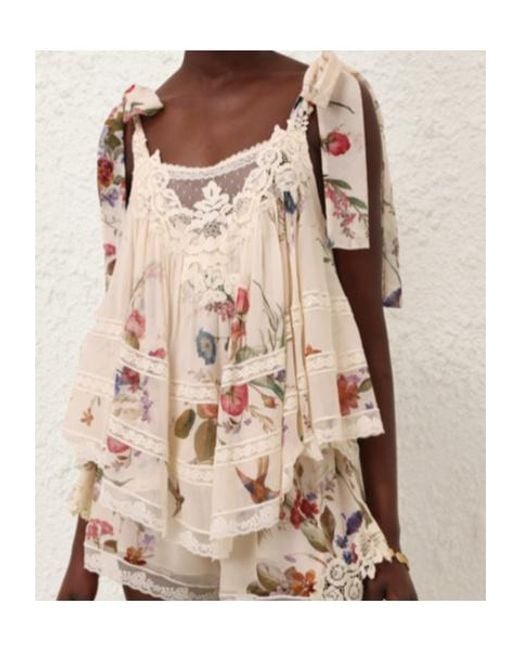 Zimmermann Pink Floral Lace-Trim Mini Dress