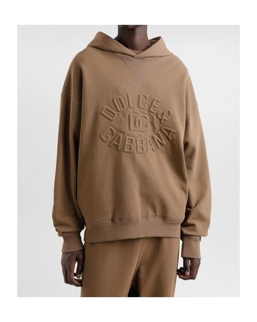 Dolce & Gabbana Brown Logo Embossed Oversize Hoodie for men
